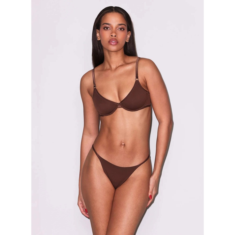 Fleurโ du Mal Essentials Brown Silk Blend Demi Underwire Bra 36B Cocoa